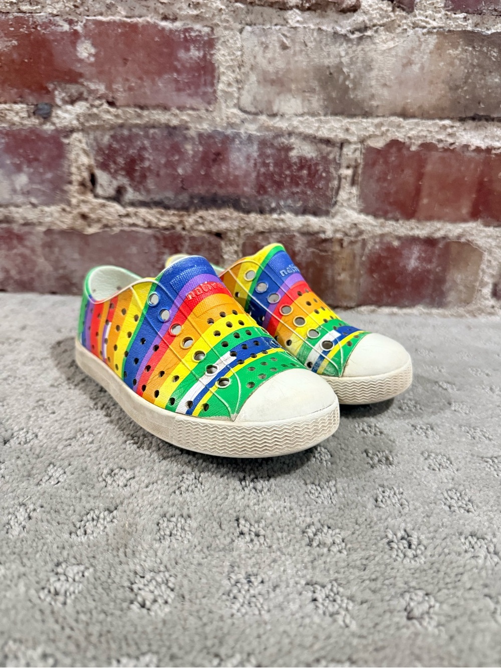Native Kids Rainbow Slip On Sneakers - Green Yellow Orange Red Blue Purple